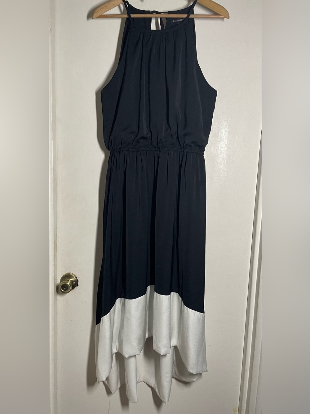 Banana Republic Black Ivory Colorblock High Low Dress 14 Halter Midi Lined
